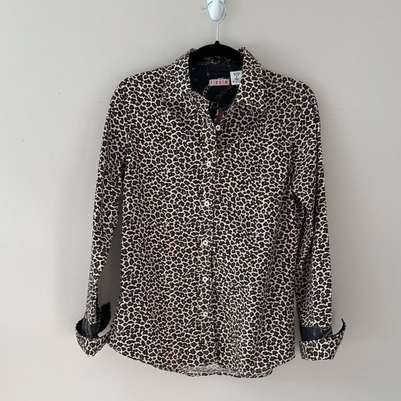 Tizzie Womens Leopard Print Cotton Button Down Top Equestrian Cuffs Sz Small - Picture 1 of 8